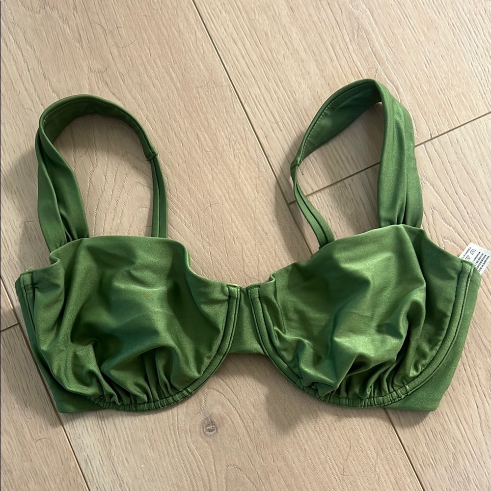 Abercrombie Curve Love Wide Strap pleated underwire green bikini